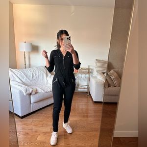 Michael Kors Black V-neck Zipper Jumpsuit.